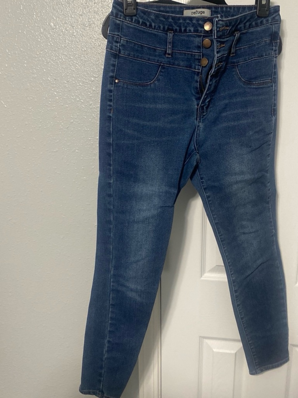 refuge High-Rise Dark Blue Button-Fly Womens Jeans
